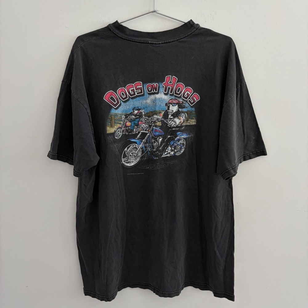 Vintage Big Dogs Dogs On Hogs Biker T-Shirt Black 1999 Large